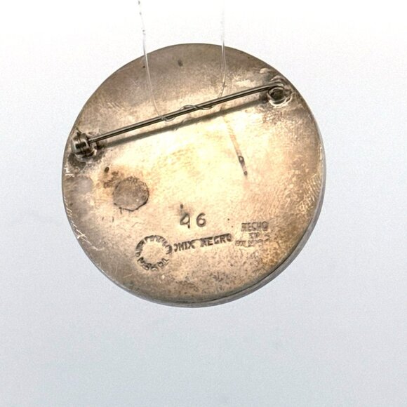 Vintage Sterling Silver 925 Mexican Aztec Mayan Warrior Brooch Pin Mix Negro - Picture 3 of 8